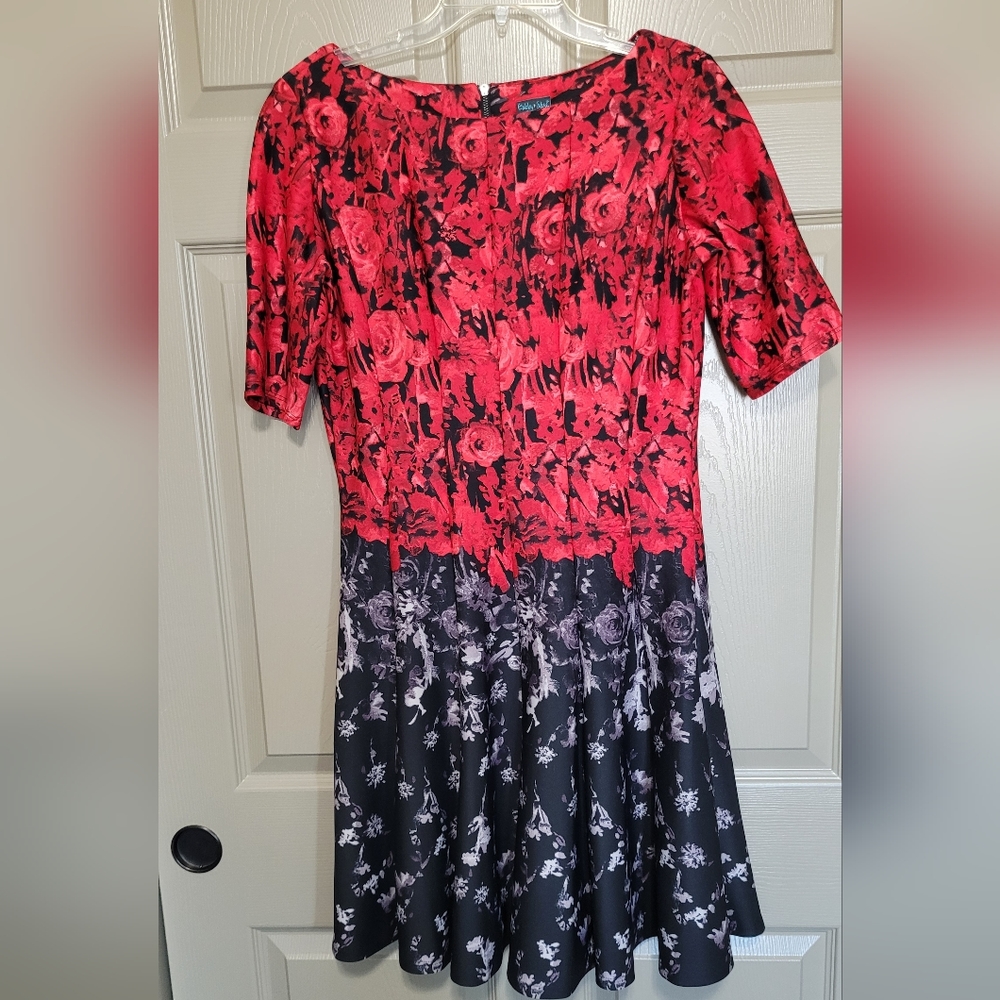 Gabby Skye red to black rose floral short sleeve dress size 10